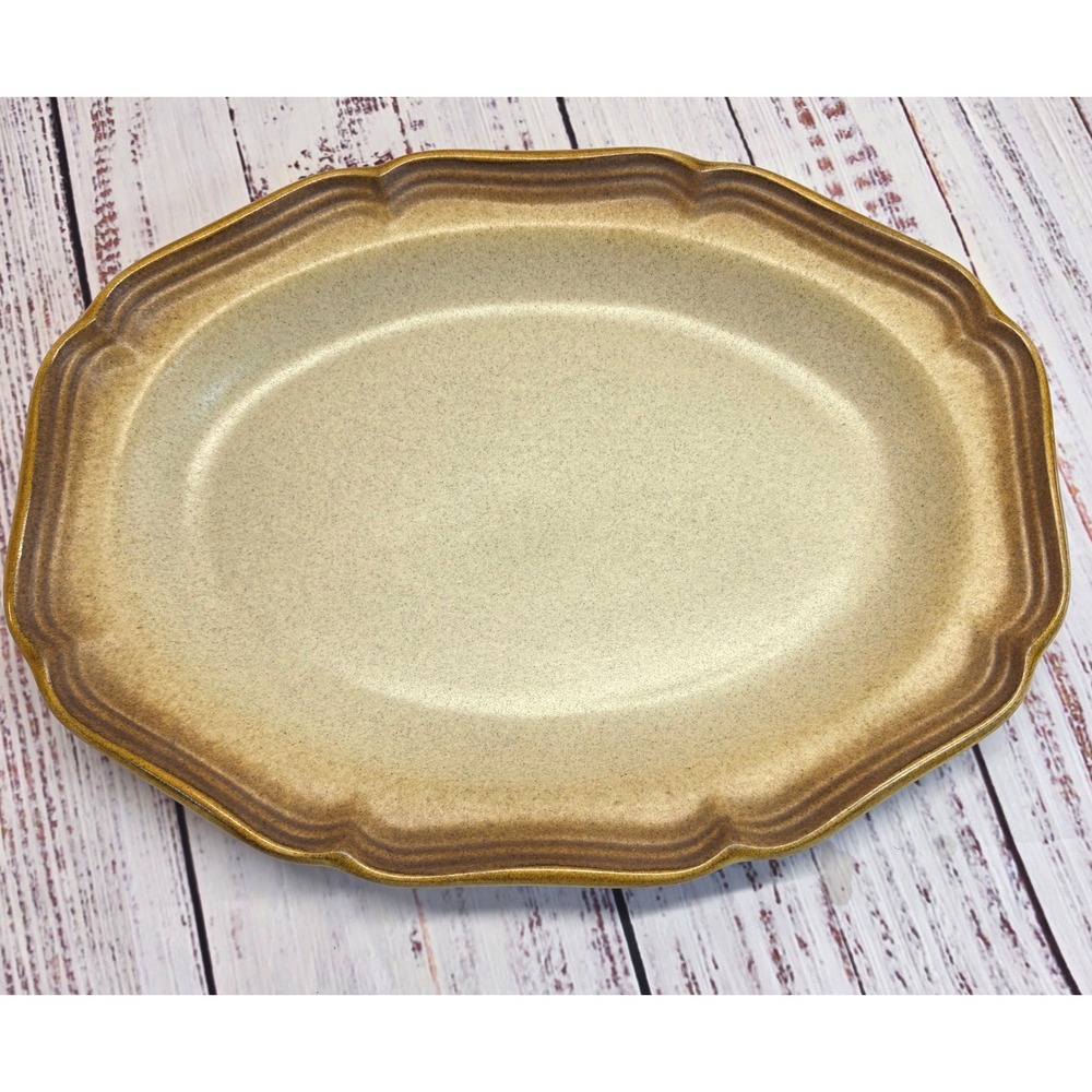 Mikasa Serving Platter 14" Tan Excellent Whole Wheat E8000 Stoneware Japan